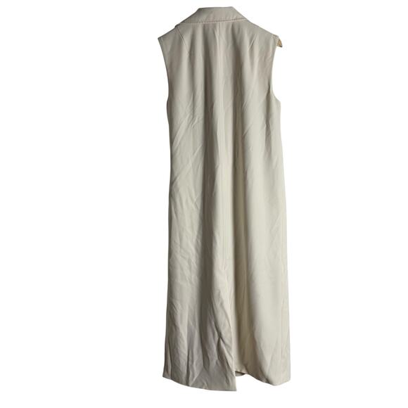 Marina Moscone Cream Long Belted Wrap Vest Trench Coat Size Medium - Picture 15 of 16